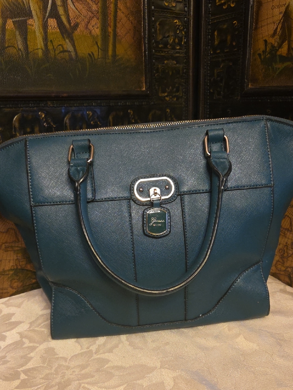 Guess Teal Top-Handle Tote